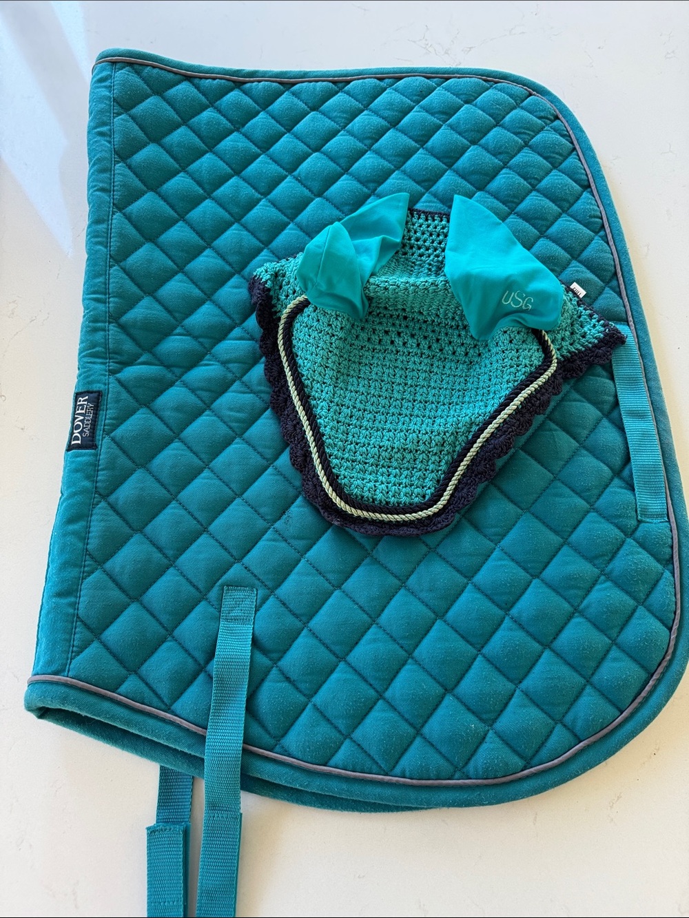 Dover Equestrian Teal Saddle Pad and Ear Bonnet Set